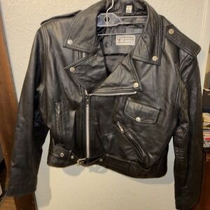 Vtg Fashion Elements Leather Bikers Jacket Men Polyester Lining